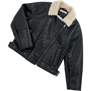 Grey Bandit Faux Leather Moto Jacket with Shearling Collar — Size M, NWT